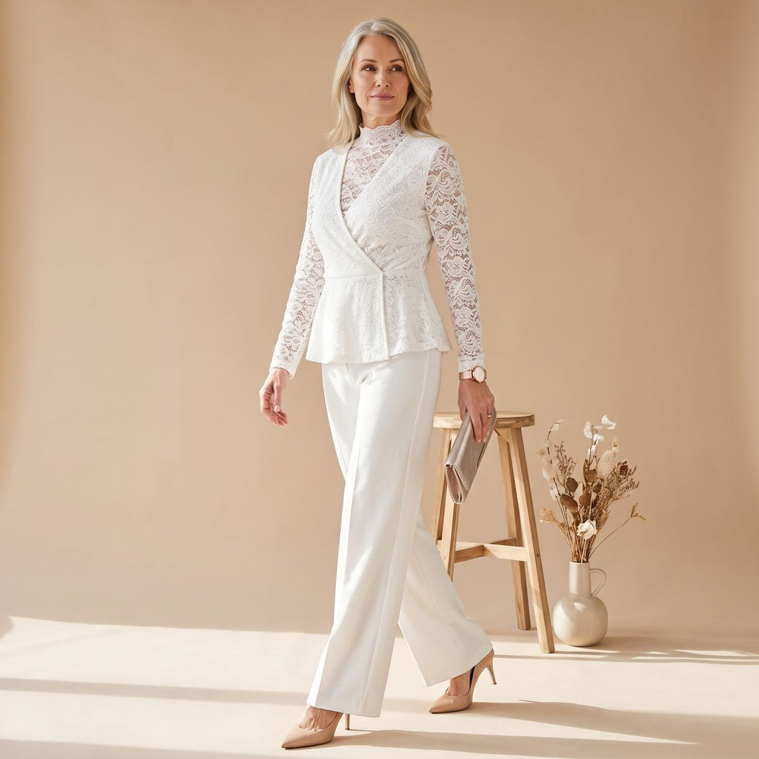 Women's Elegant Lace High-Neck Wide-Leg Jumpsuit