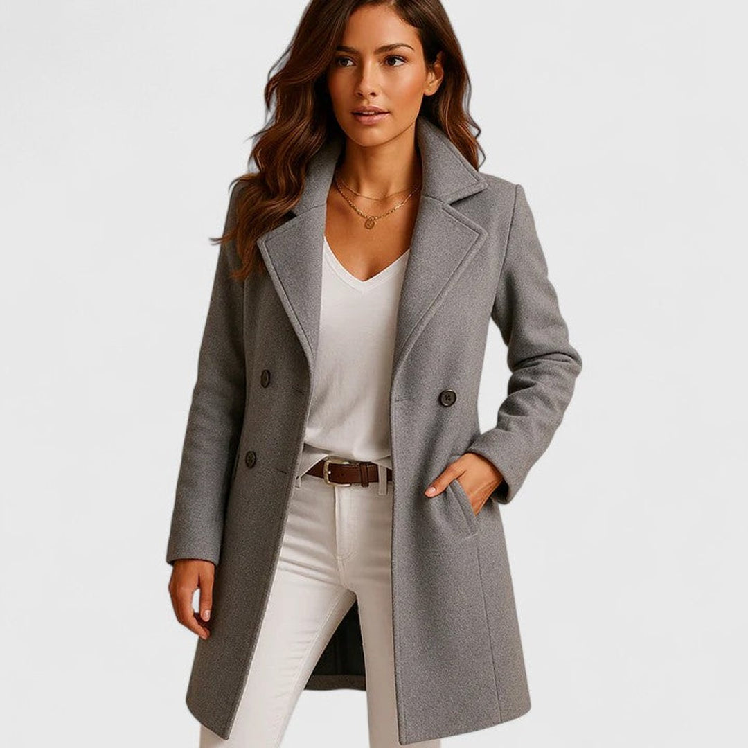 Women's Elegant Long Button-Front Notch-Lapel Coat - Gray