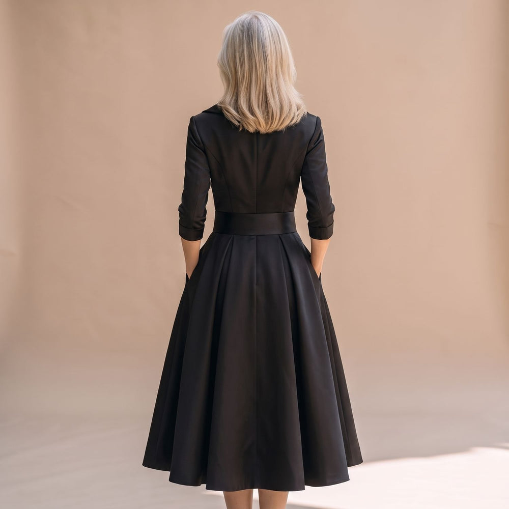 Women's Elegant Long Sleeve Wrap Midi A-Line Dress