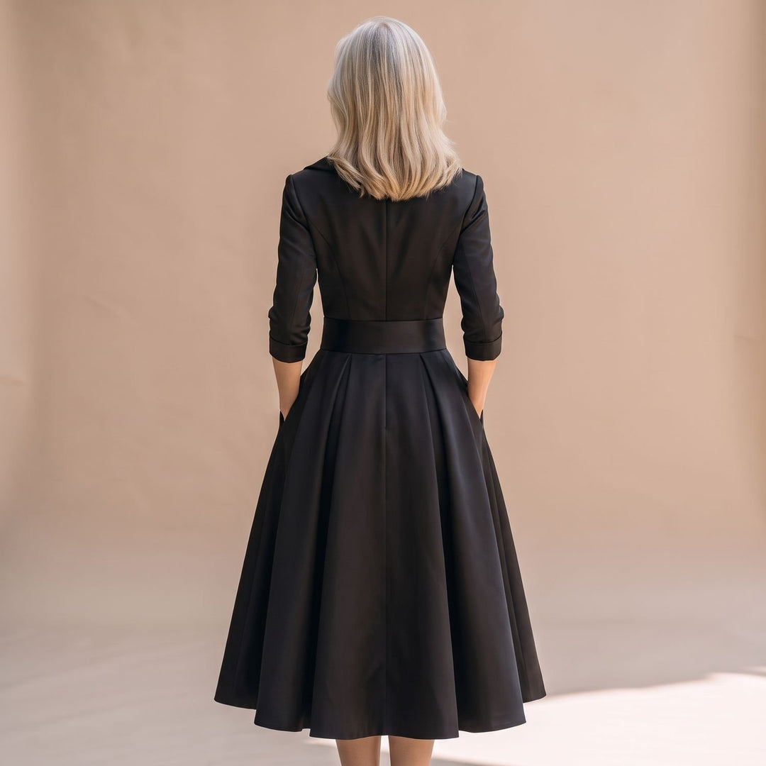 Women's Elegant Long Sleeve Wrap Midi A-Line Dress