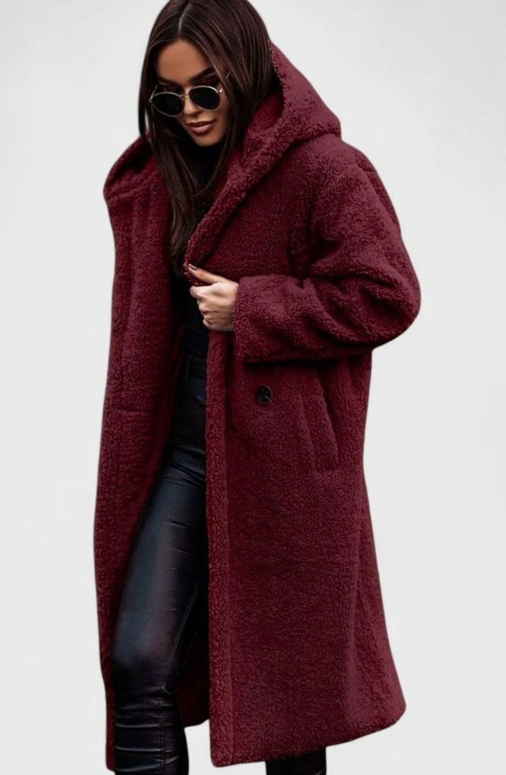 Women's Elegant Oversized Teddy Faux Fur Long Winter Coat - Red