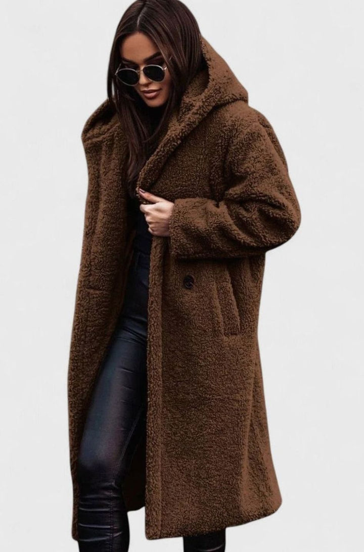Women's Elegant Oversized Teddy Faux Fur Long Winter Coat - Brown