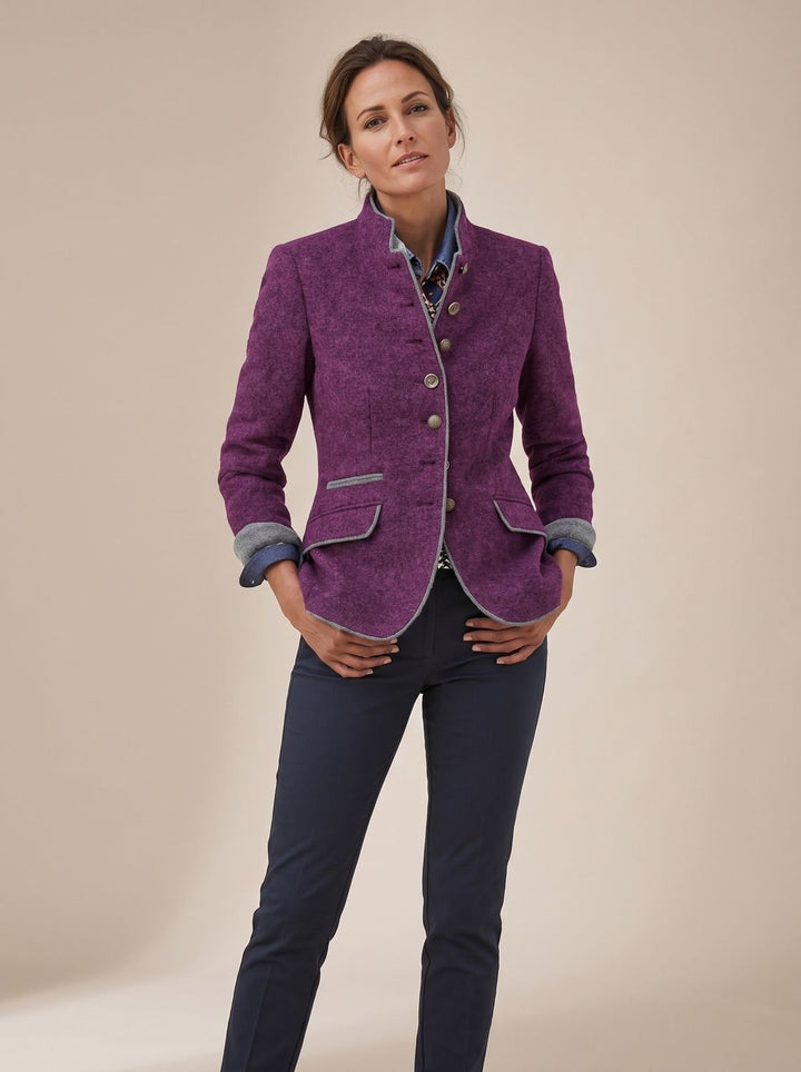 Women's Elegant Stand-Collar Button-Front Blazer Cardigan - Purple