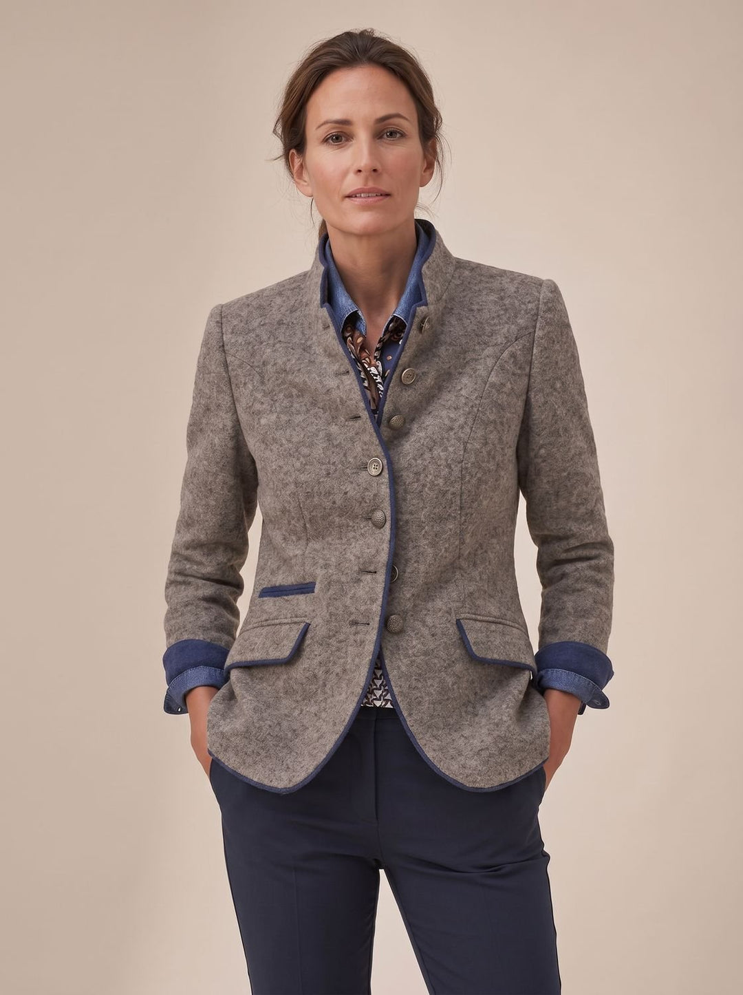 Women's Elegant Stand-Collar Button-Front Blazer Cardigan - Caramel