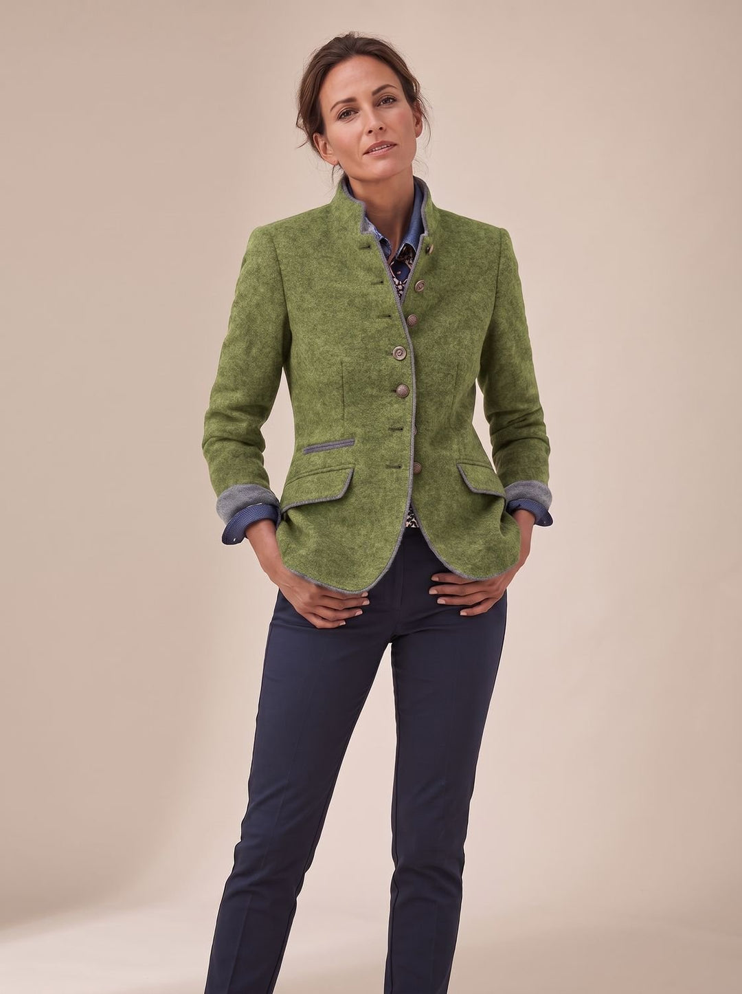 Women's Elegant Stand-Collar Button-Front Blazer Cardigan - Green