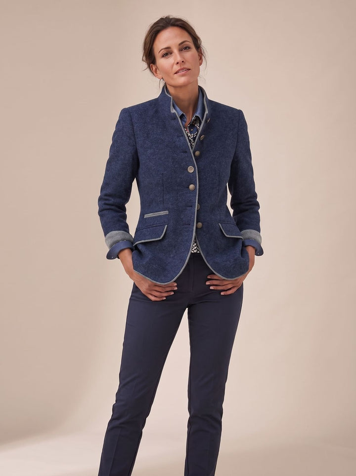 Women's Elegant Stand-Collar Button-Front Blazer Cardigan - Blue