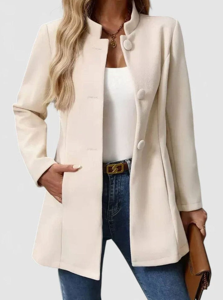 Women's Elegant Stand-Collar Button-Front Formal Jacket - Cream