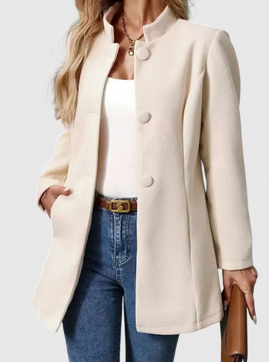 Women's Elegant Stand-Collar Button-Front Formal Jacket