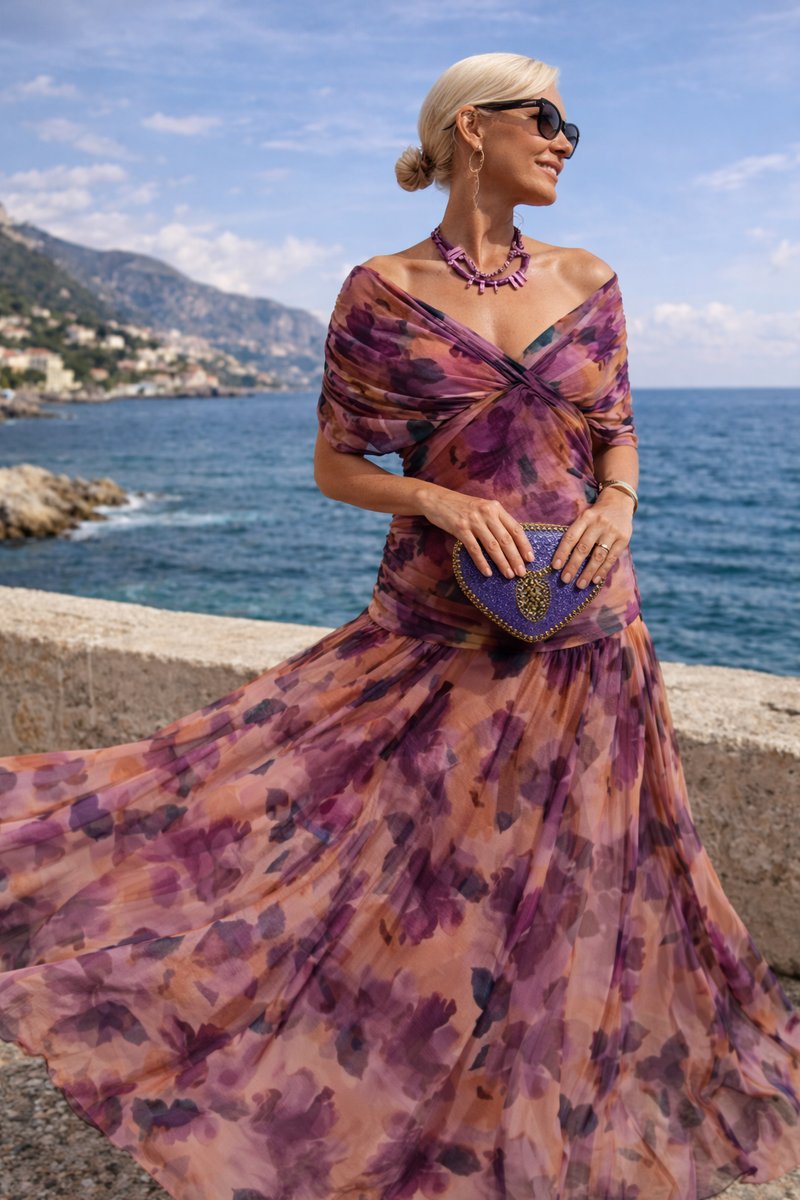 Women's Elegant V-Neck Chiffon Cocktail Party Dress Maxi Length - Enchanted Garden