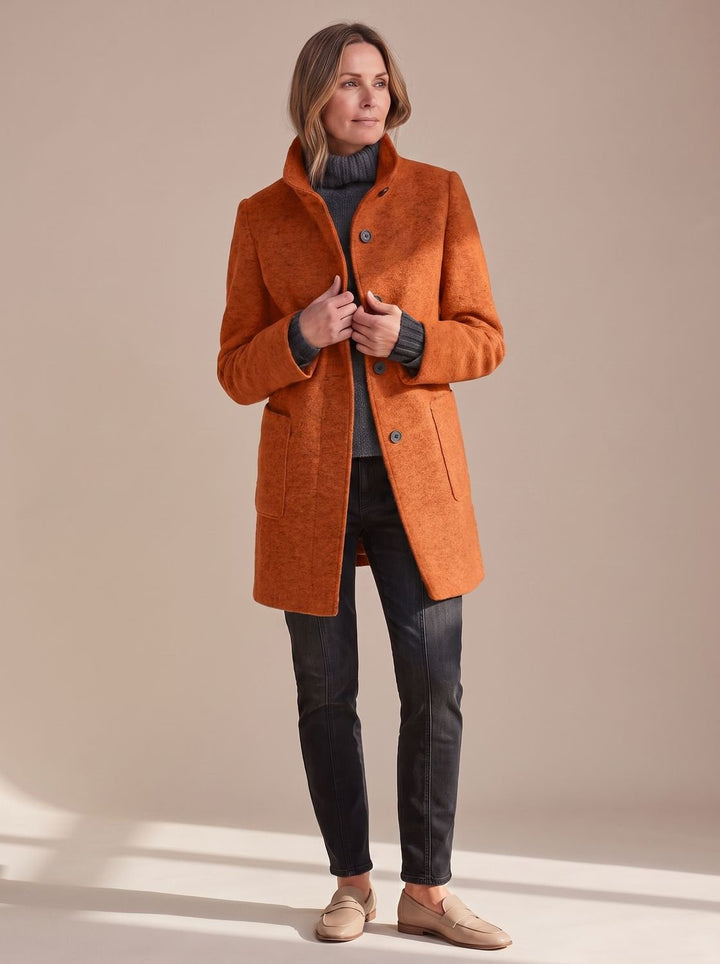 Women's Elegant Winter Coat Stand-Collar Button-Front - Orange
