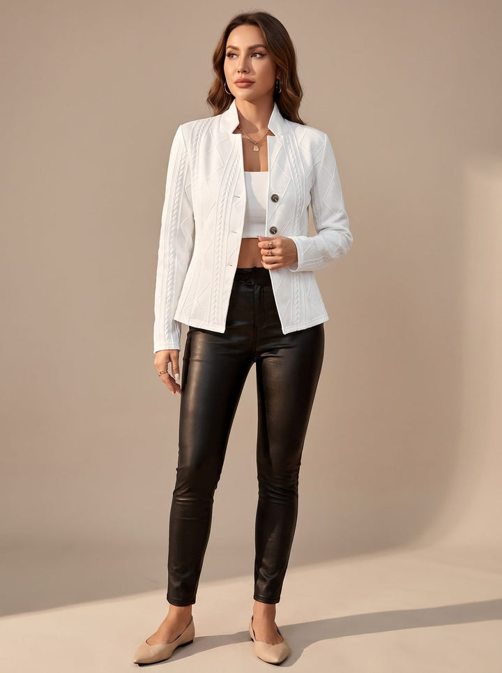 Women's Elegant Winter Coat Textured Button-Front Structured Jacket - White