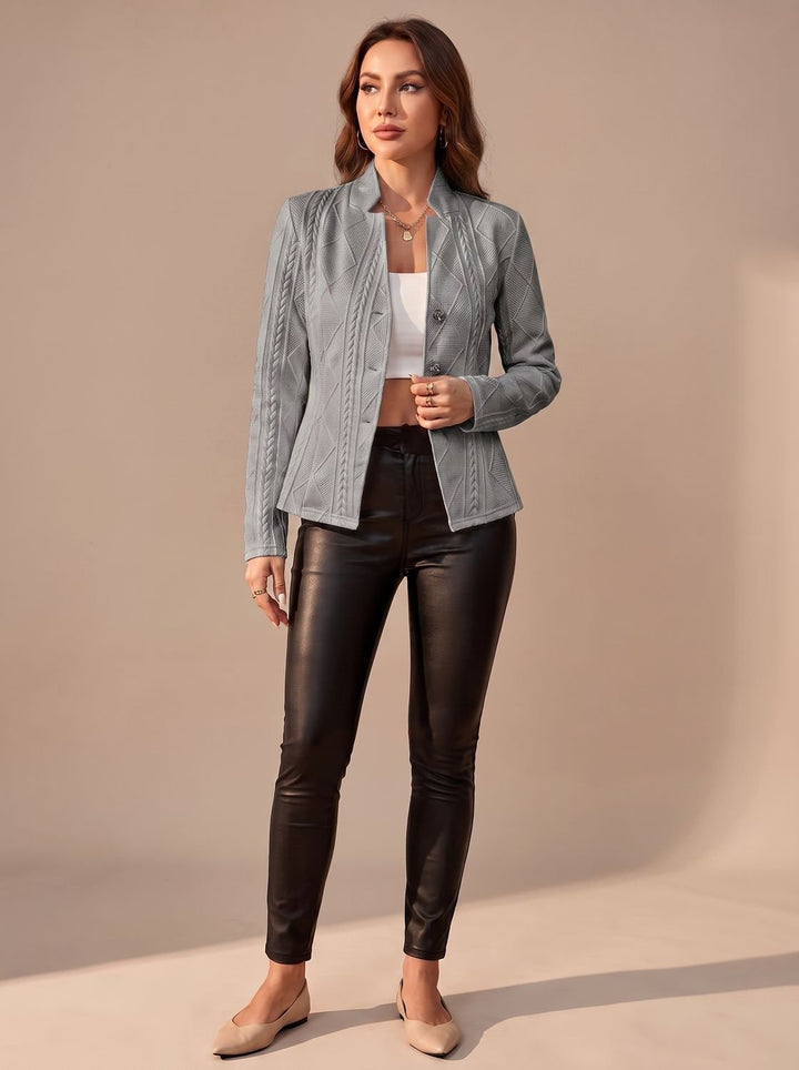 Women's Elegant Winter Coat Textured Button-Front Structured Jacket - Gray