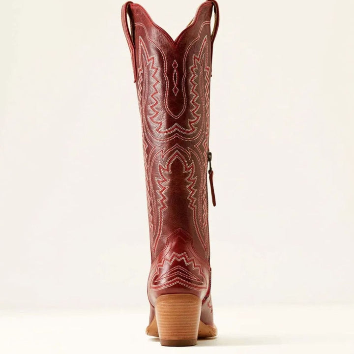 Women's Embroidered Pointed-Toe Cuban Heel Tall Cowboy Boots - Bordeaux
