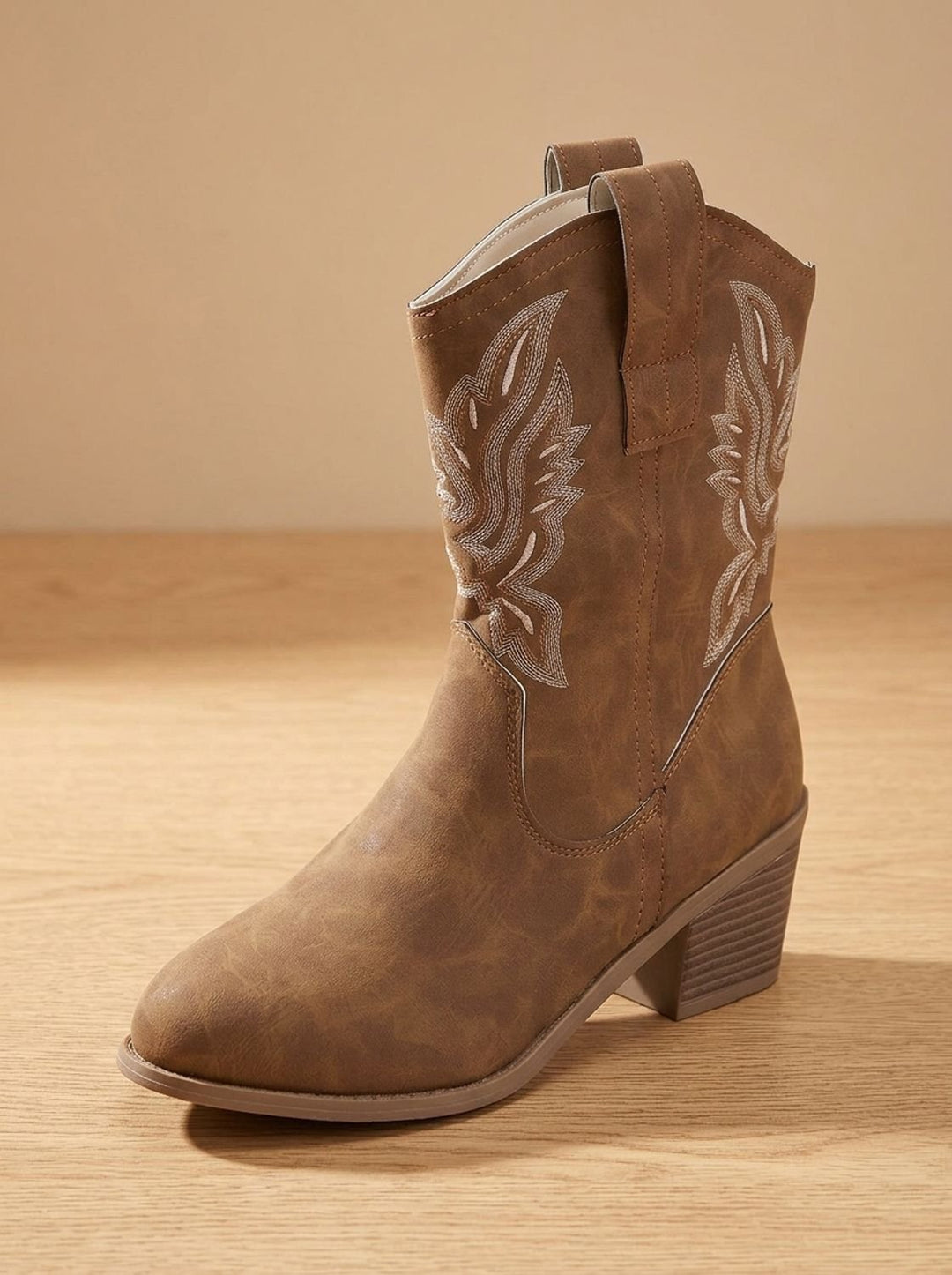 Women's Embroidered Western Cowboy Mid-Calf Block Heel Boots - Dark Brown