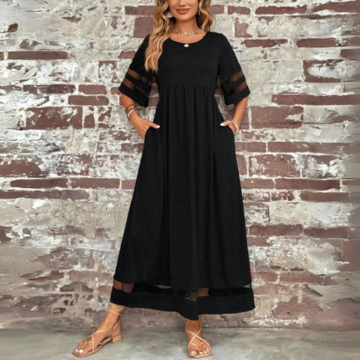 Women's Empire-Waist Mesh-Panel Elegant Dress Midi