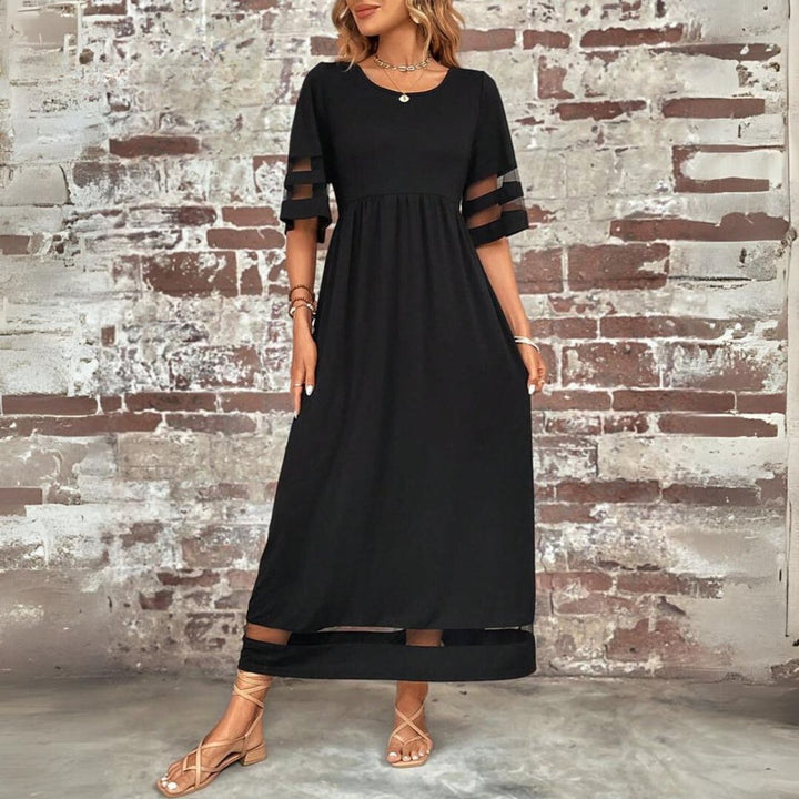 Women's Empire-Waist Mesh-Panel Elegant Dress Midi