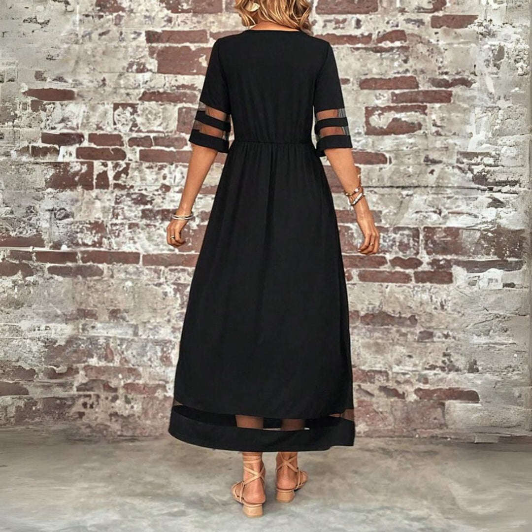 Women's Empire-Waist Mesh-Panel Elegant Dress Midi