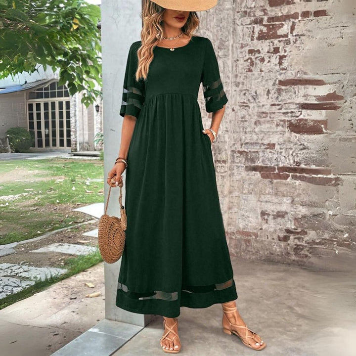 Women's Empire-Waist Mesh-Panel Elegant Dress Midi - Green