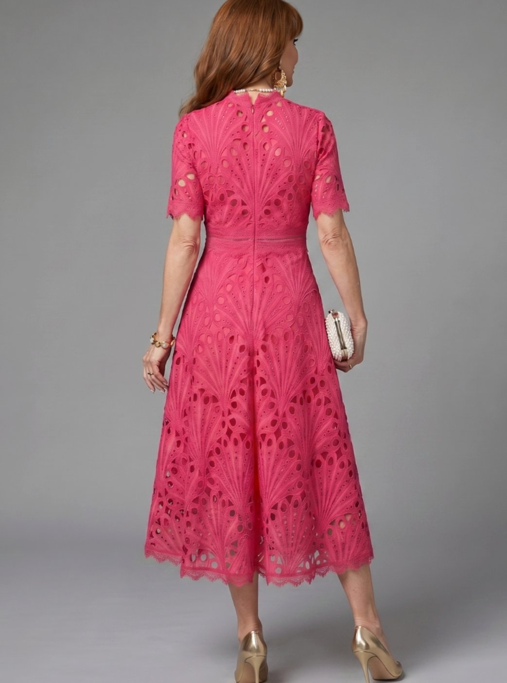 Women's Eyelet Lace High-Neck Flared Cocktail Dress