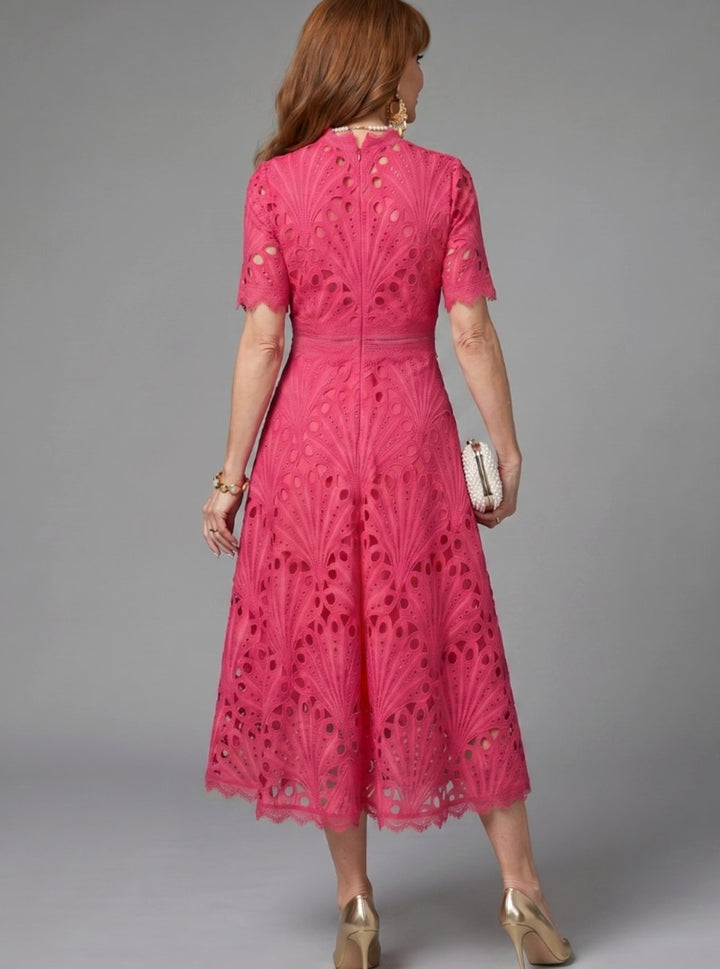 Women's Eyelet Lace High-Neck Flared Cocktail Dress