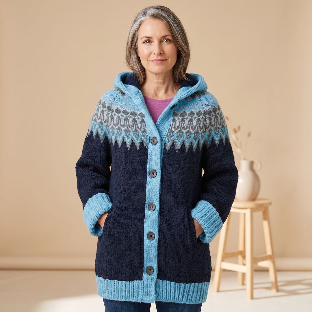 Women's Fair Isle Hooded Knit Cardigan Button-Front Sweater