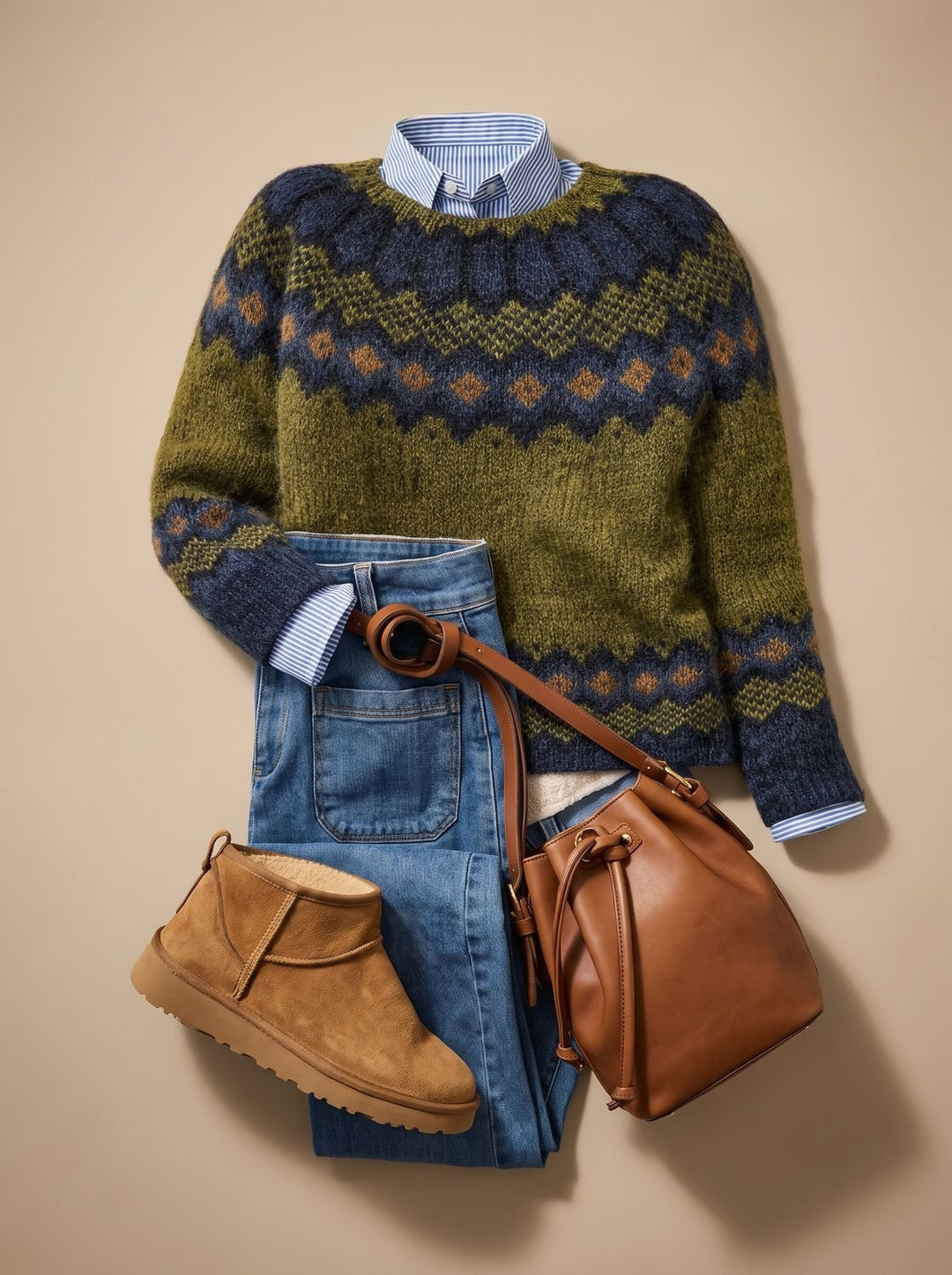 Women's Fair Isle Nordic Knit Crewneck Sweater - Green
