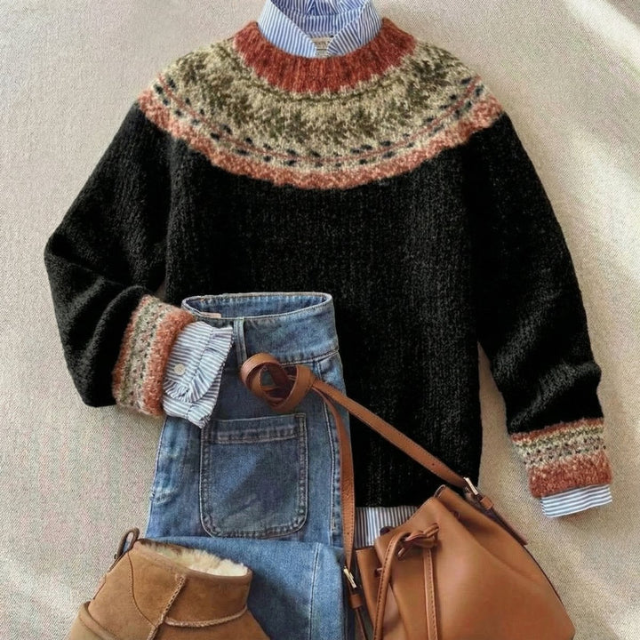 Women's Fair Isle Nordic Relaxed-Fit Knit Sweater - Black Heritage