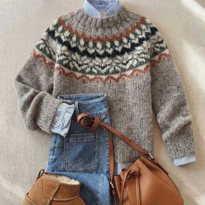 Women's Fair Isle Nordic Relaxed-Fit Knit Sweater - Light Ash Mix