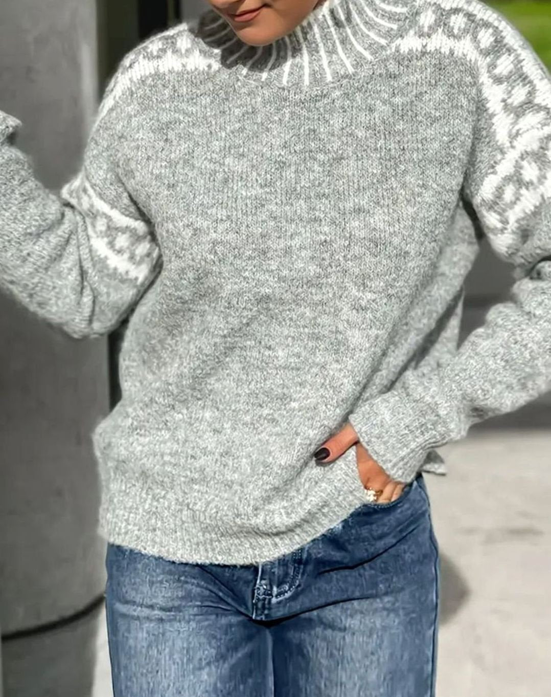 Women's Fair Isle Turtleneck Relaxed-Fit Knit Sweater