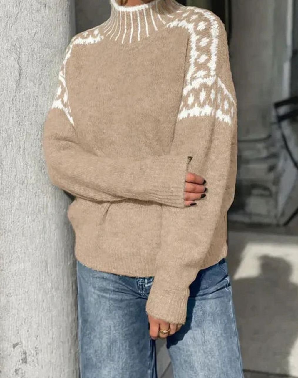 Women's Fair Isle Turtleneck Relaxed-Fit Knit Sweater