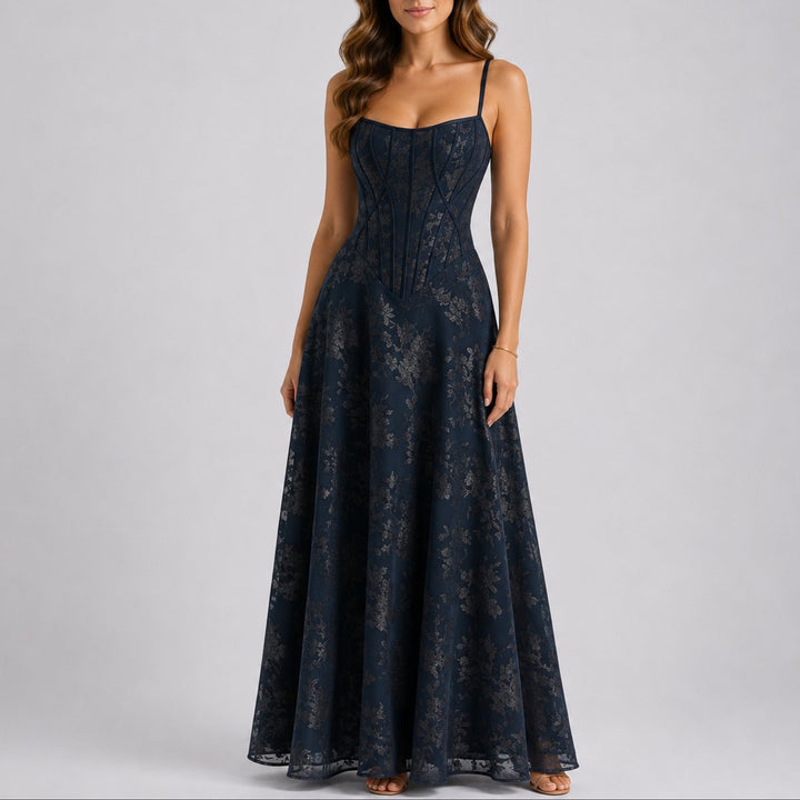 Women's Fall Wedding Guest Dresses Floral Corset Maxi Dress