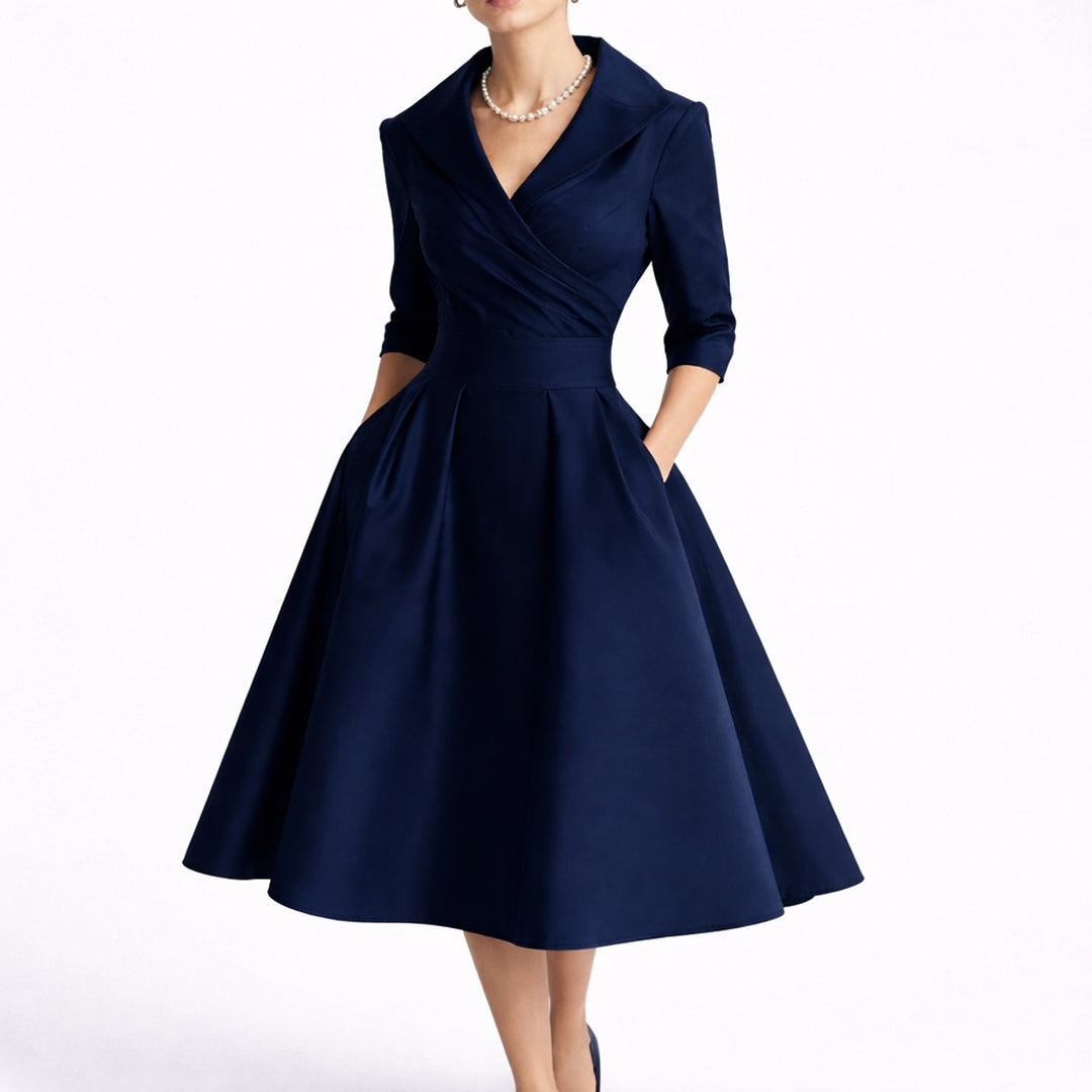 Women's Fall Wedding Guest Dresses Structured A-Line Midi Dress - Navy