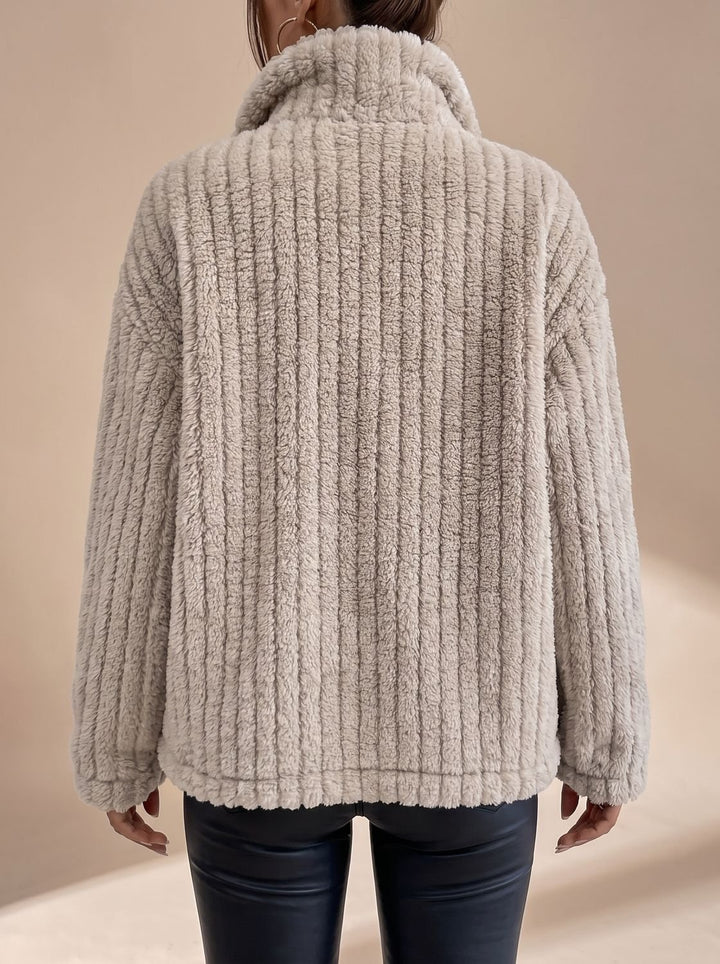 Women's Faux Fur Coat Button-Front Teddy Fleece Jacket Pockets