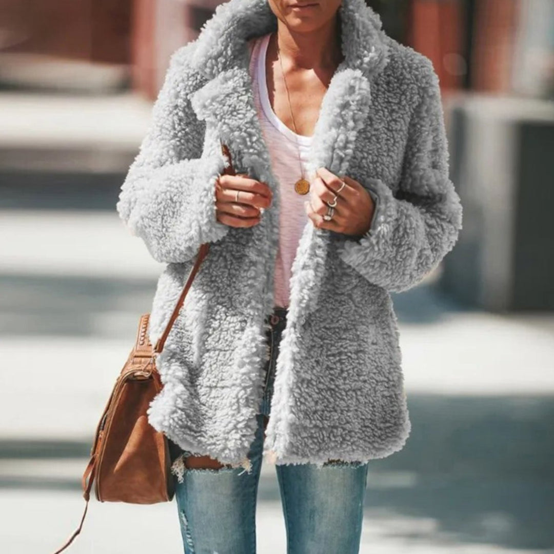 Women's Faux Fur Coat Fluffy Teddy Open-Front Jacket - Gray