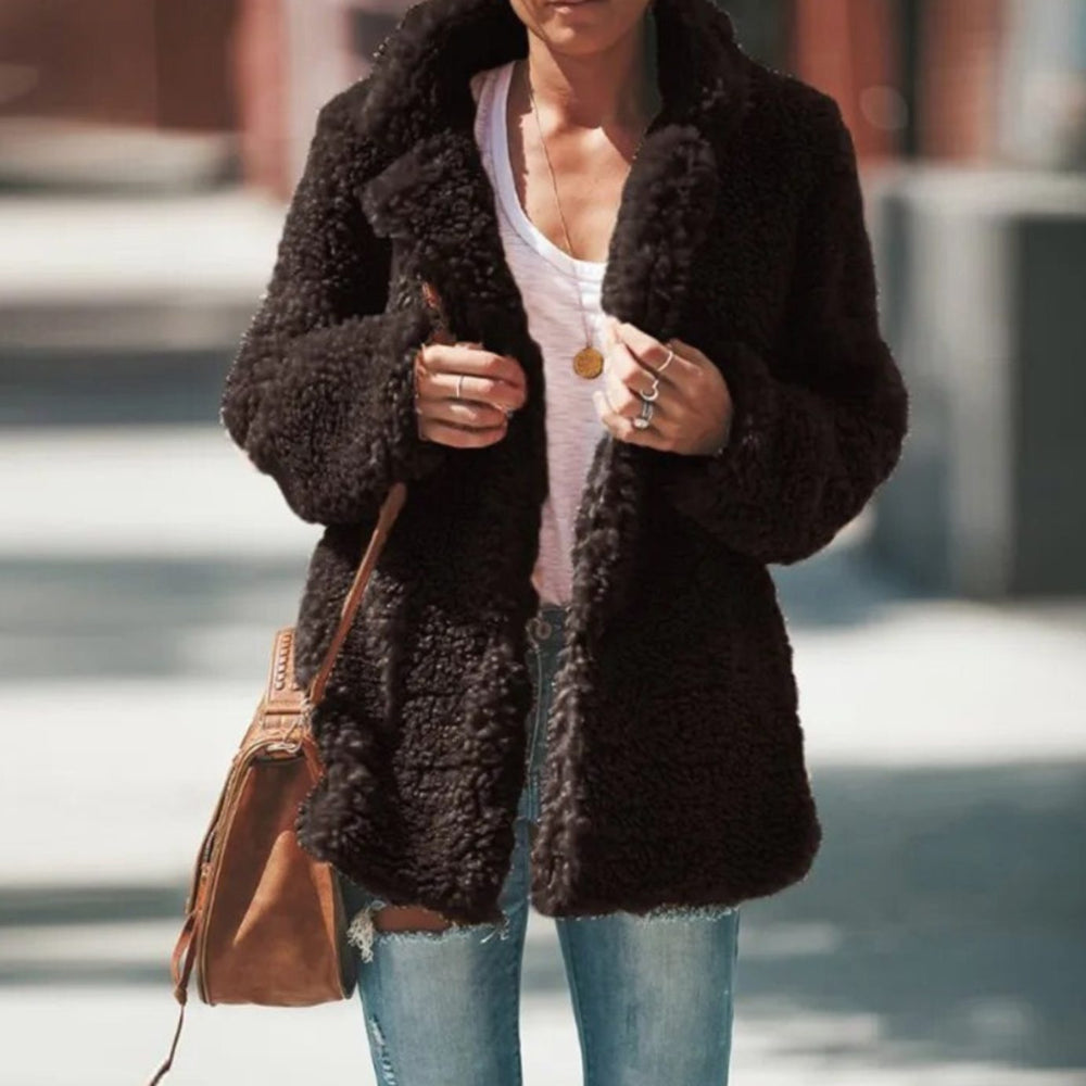 Women's Faux Fur Coat Fluffy Teddy Open-Front Jacket - Coffee