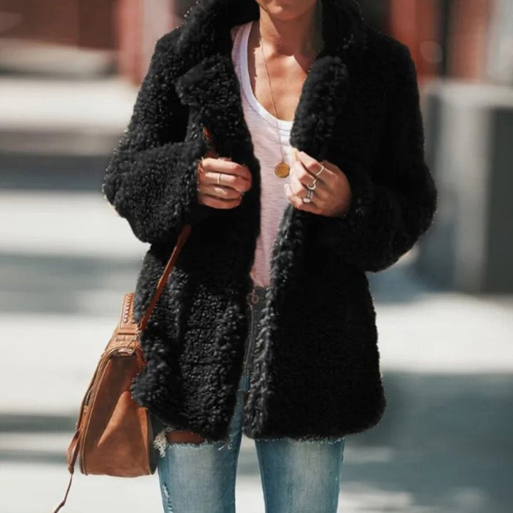 Women's Faux Fur Coat Fluffy Teddy Open-Front Jacket - Black
