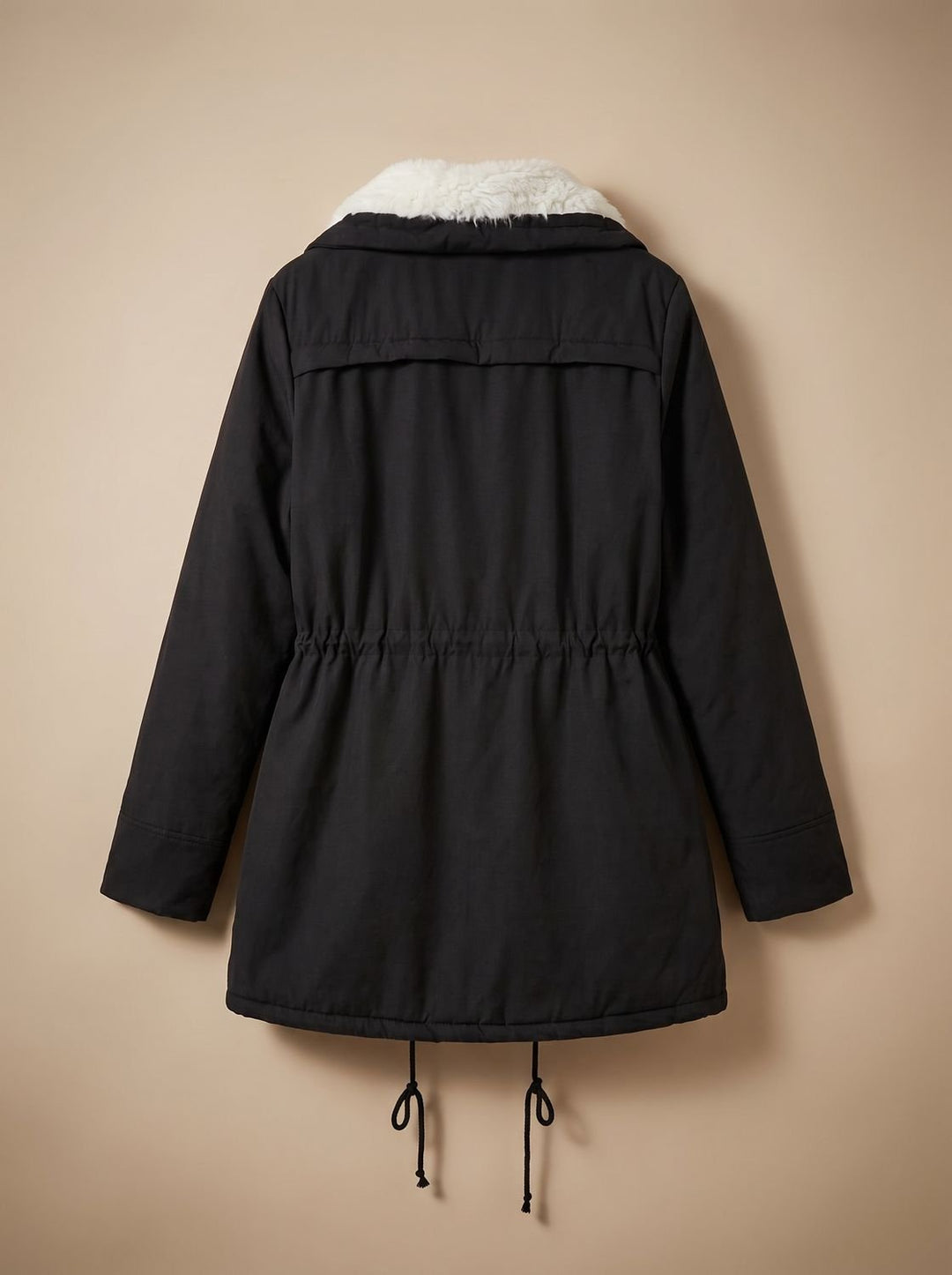 Women's Faux-Fur Collar Drawstring Waist Winter Parka Coat