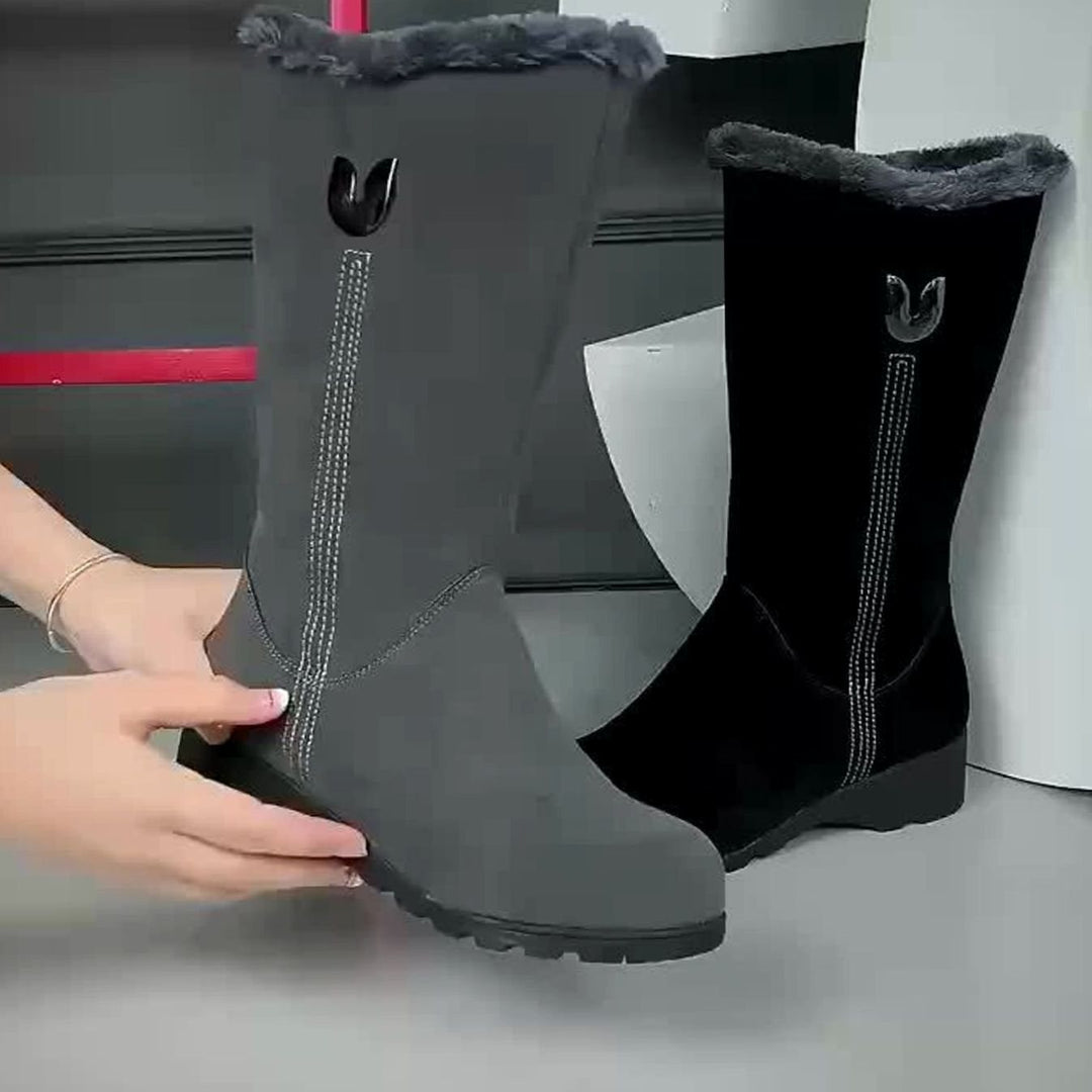 Women's Faux-Fur Cuffed Slip-On Mid-Calf Snow Boots