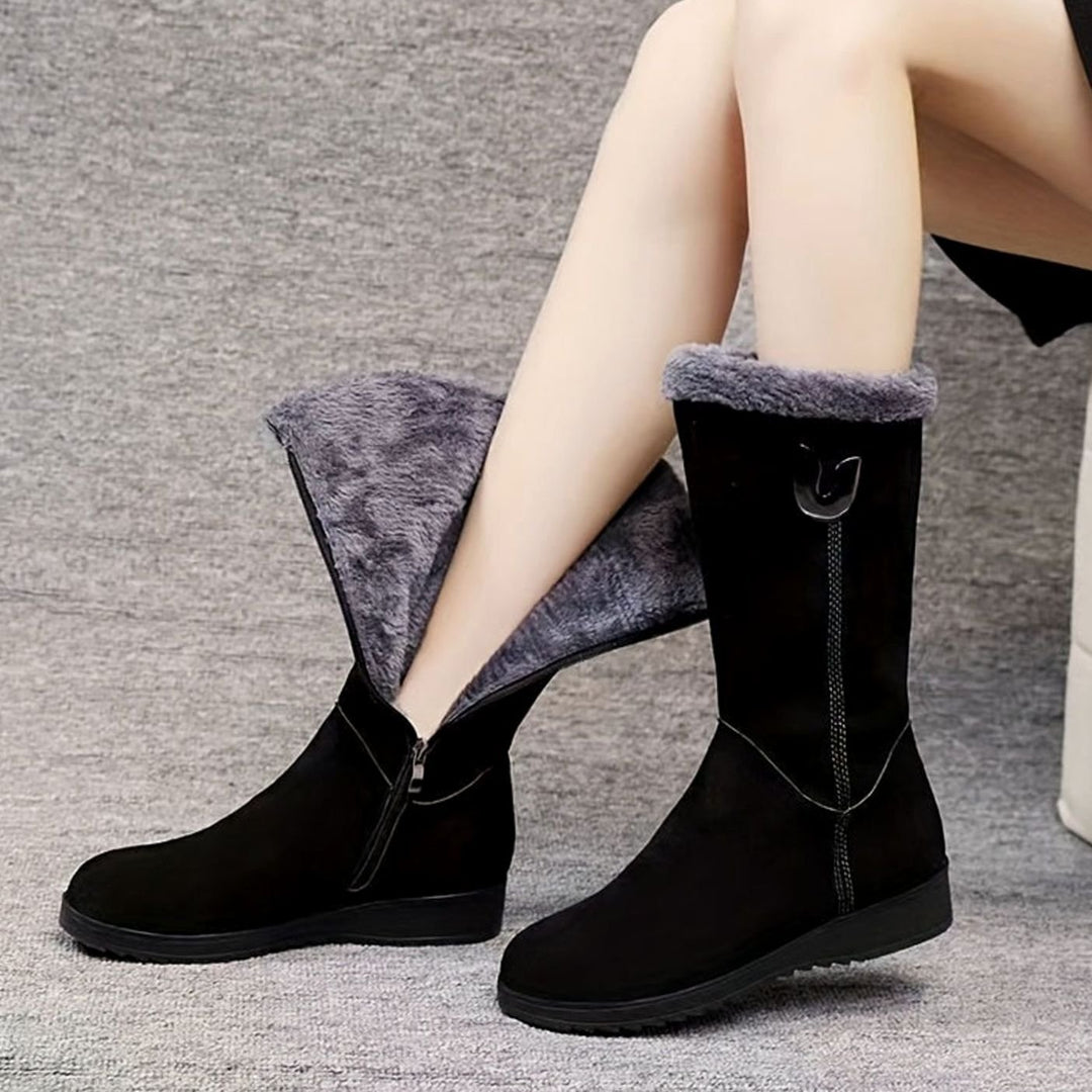 Women's Faux-Fur Cuffed Slip-On Mid-Calf Snow Boots