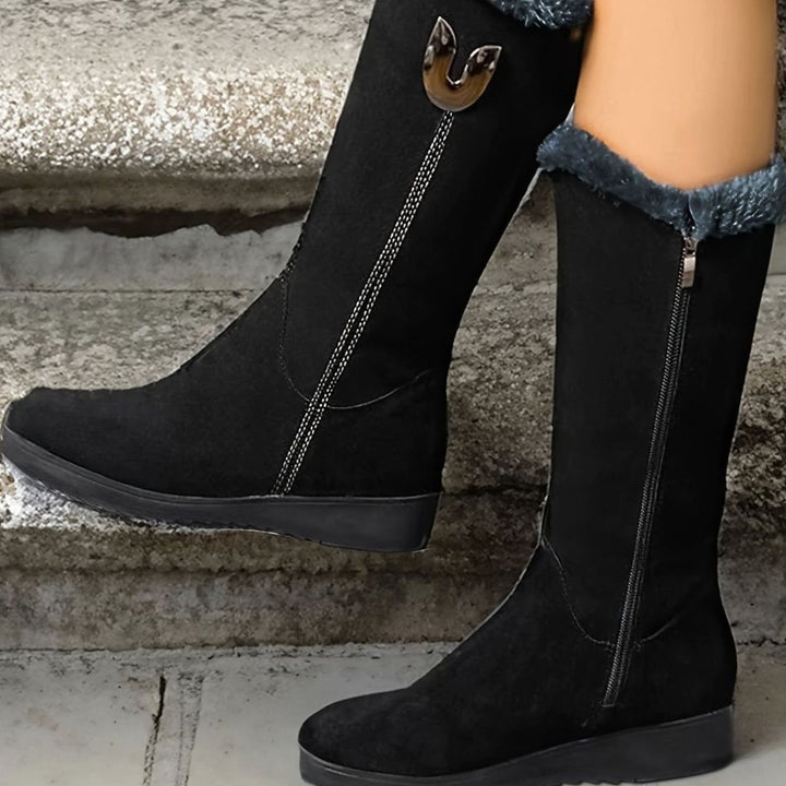 Women's Faux-Fur Cuffed Slip-On Mid-Calf Snow Boots