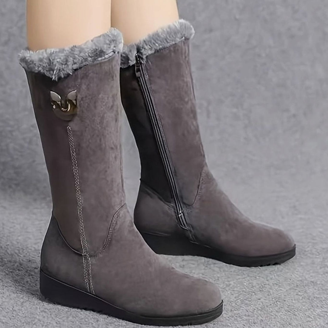 Women's Faux-Fur Cuffed Slip-On Mid-Calf Snow Boots