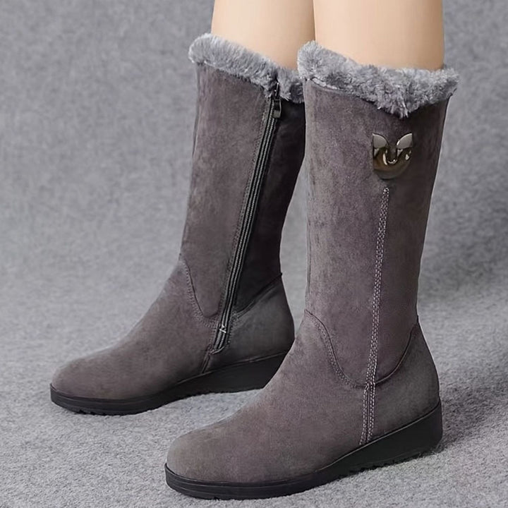 Women's Faux-Fur Cuffed Slip-On Mid-Calf Snow Boots