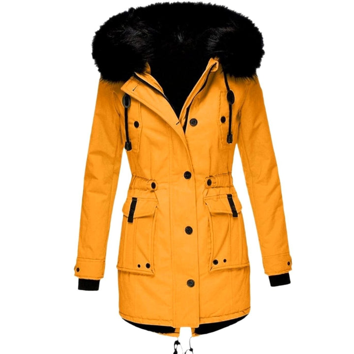 Women's Faux Fur Hood Fitted Parka Winter Coat - Gold