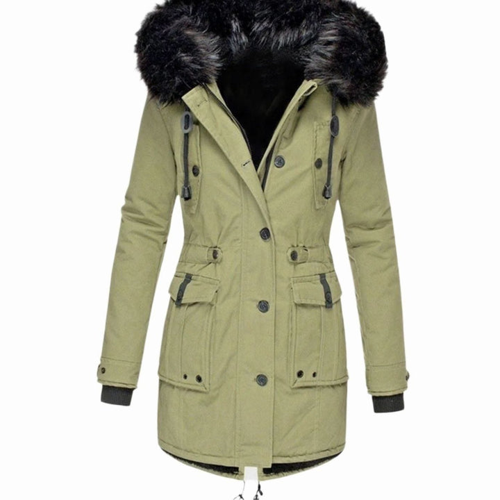 Women's Faux Fur Hood Fitted Parka Winter Coat - Green