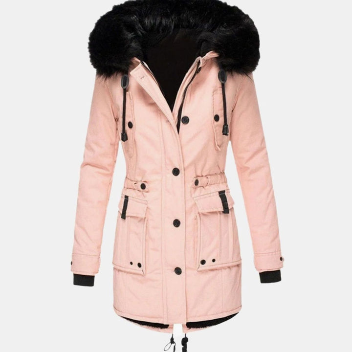 Women's Faux Fur Hood Fitted Parka Winter Coat - Pink