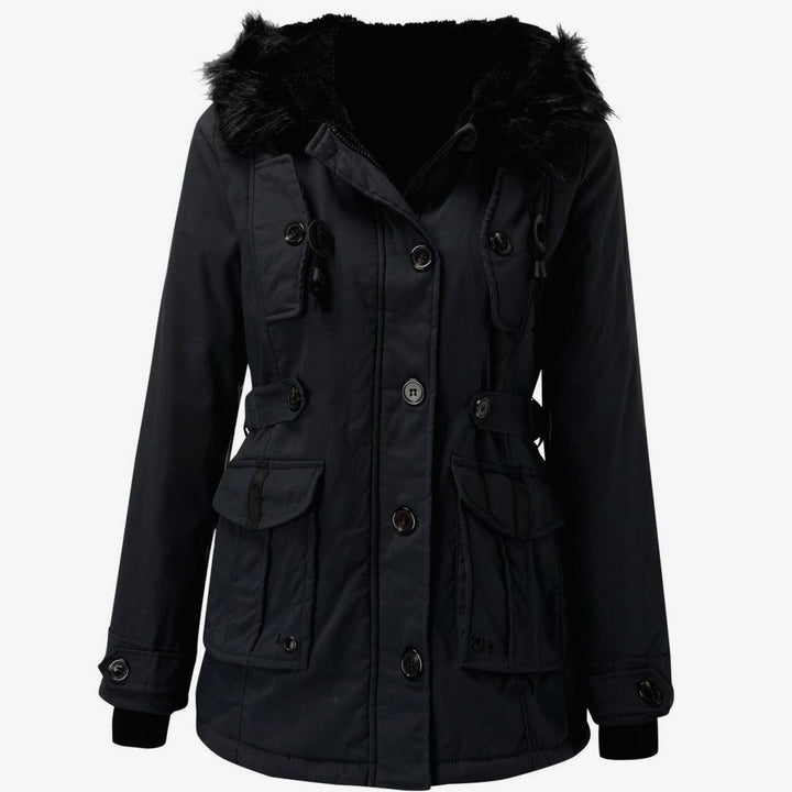 Women's Faux Fur Hood Fitted Parka Winter Coat