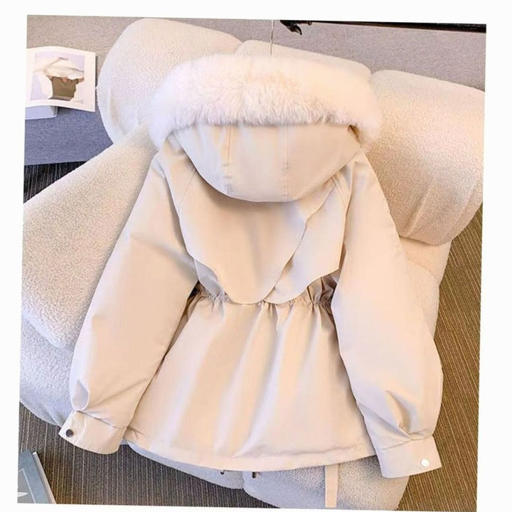 Women's Faux Fur Hooded Drawstring-Waist Winter Coat - White