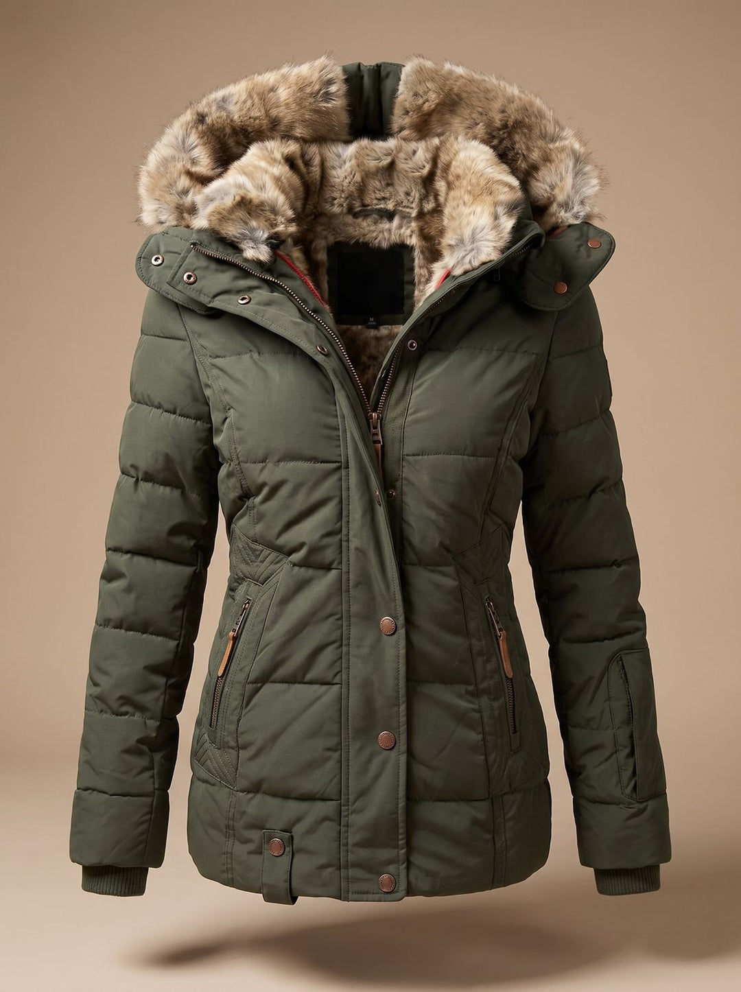 Women's Faux-Fur Hooded Quilted Puffer Winter Coat - Green