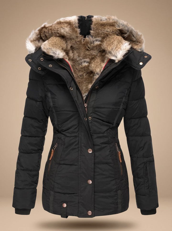 Women's Faux-Fur Hooded Quilted Puffer Winter Coat - Black