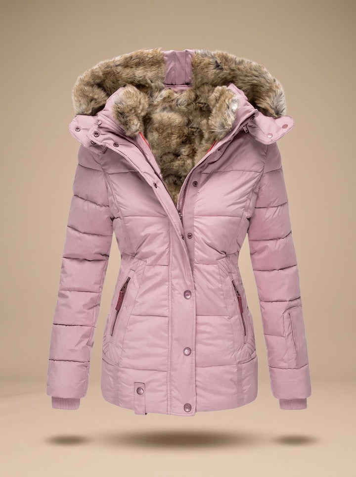 Women's Faux-Fur Hooded Quilted Puffer Winter Coat - Pink